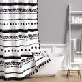 Boho Shower Curtain Black Striped Geometric Pattern | Tassel Bohemian Shower Curtain Modern Bathroom Home Decor with Hooks, Polyester, Machine Washable, Non- Fabric, 70x96 Inches