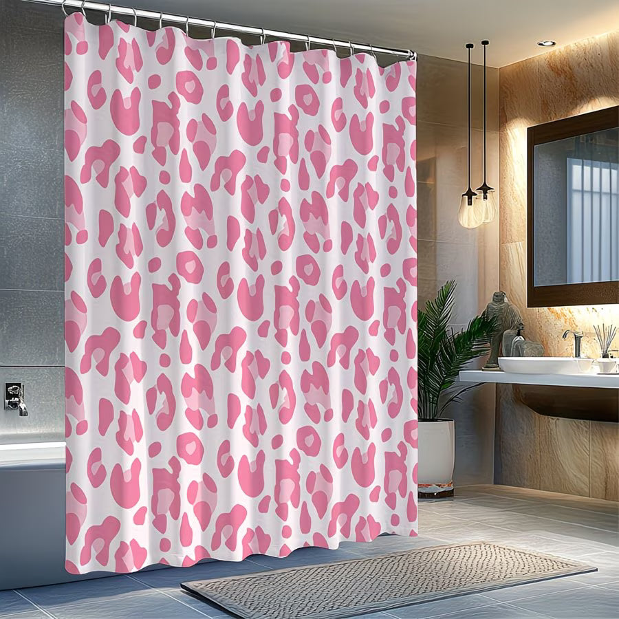1pc Playful Pink Leopard Print Shower Curtain - Modern Whimsical Design, Durable Polyester Fabric, 70x70 Inch with 12 Hooks, Machine Washable Bathroom Decor, Perfect Housewarming Gift, Shower Curtain Sets for Bathrooms