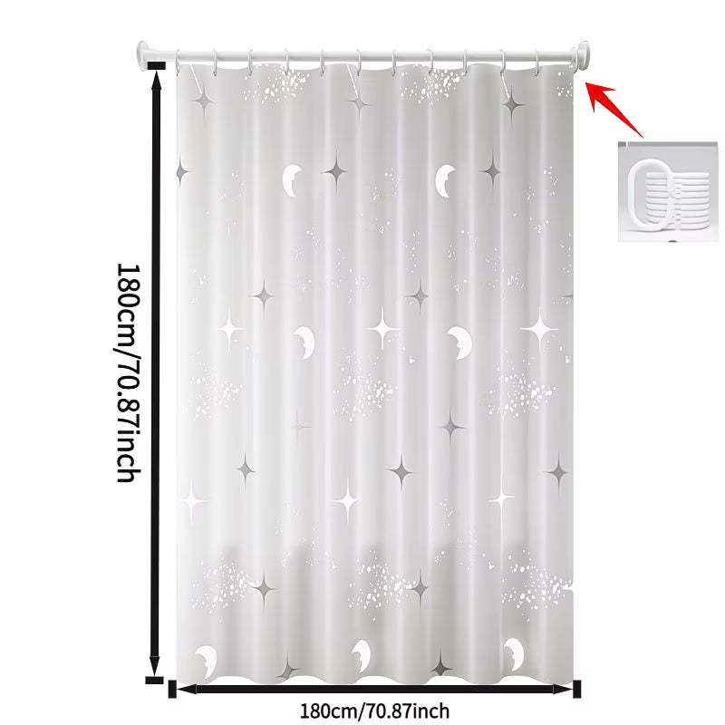 A Set of Enhanced PEVA Shower Curtain Featuring a Raindrop Star And Design, Ideal for Dividing Bathroom Spaces, Blocking Light, And Adding a Touch of Luxury And Style to Your Bathroom, Complete with Hangers for Easy Installation