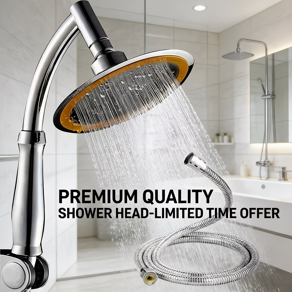 Large Panel Pressurized Top Spray Shower System with Chrome Shower Head & Stainless Steel Hose - High Quality, Leakproof Wall-Mounted Rainfall Shower Fixture, Interface Suitable for Bath, for Bathroom Accessories,for Shower Use Only