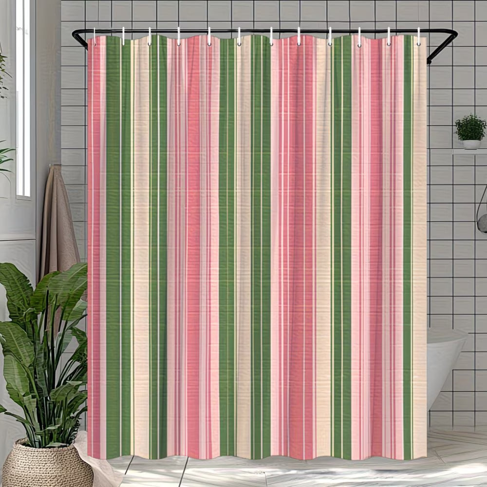 1pc Vintage Tartan Plaid Shower Curtain - Pink Green Cream Textured Polyester Fabric, Machine Washable Bathroom Decor with 12 Hooks, 70.8x70.8 Inch for Bathtub Partition & Home Accessories, Shower Curtain for Bathrooms, Cozy Aesthetic, Durable Fabric