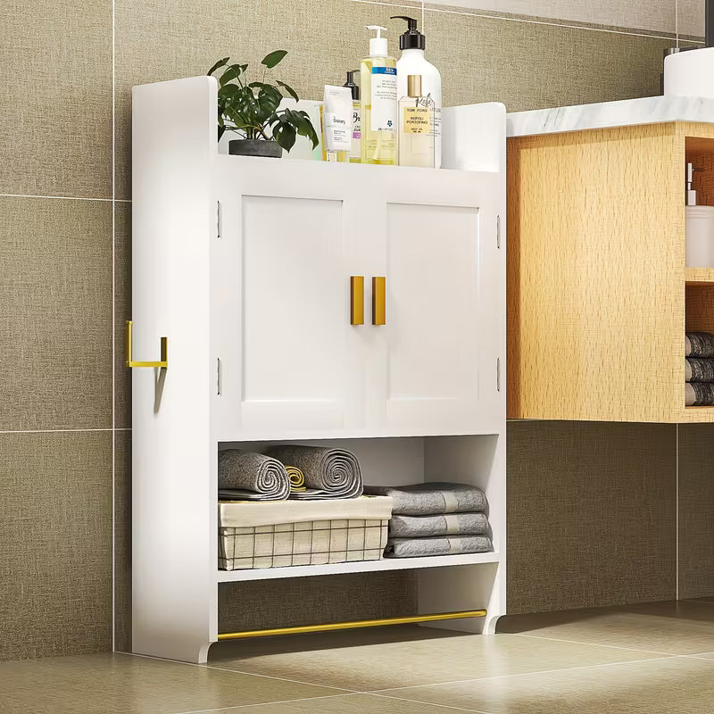 Wall-Mounted Storage Cabinet for The Bathroom, Featuring Adjustable Shelves And a Towel Bar - Ideal for Hanging in The Bathroom, Laundry Room, Or Living Area, in White Color - a Great Gift Option