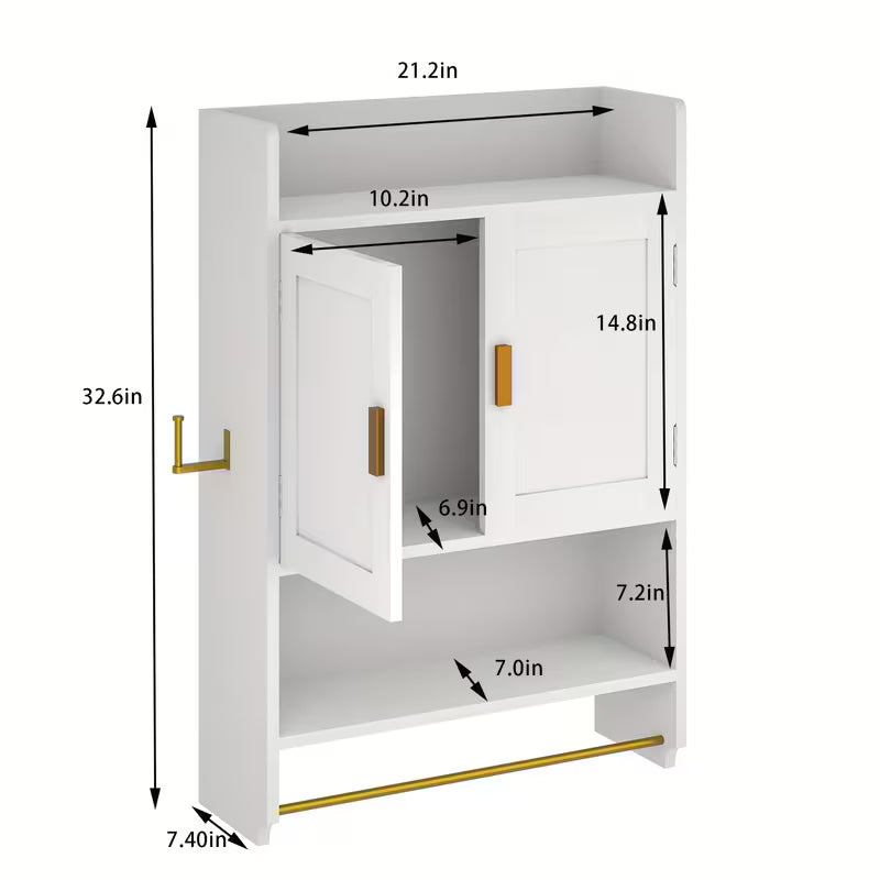 Wall-Mounted Storage Cabinet for The Bathroom, Featuring Adjustable Shelves And a Towel Bar - Ideal for Hanging in The Bathroom, Laundry Room, Or Living Area, in White Color - a Great Gift Option