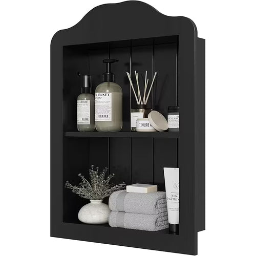 14\'\' X 18\'\' Recessed Medicine Cabinet, Solid Wood In-Wall Bathroom Cabinet, Victorian Wall Niche Shelf, 2-Tier, Black (Solely Black/14\'X18\'X3.75\')
