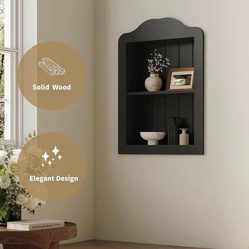 14\'\' X 18\'\' Recessed Medicine Cabinet, Solid Wood In-Wall Bathroom Cabinet, Victorian Wall Niche Shelf, 2-Tier, Black (Solely Black/14\'X18\'X3.75\')