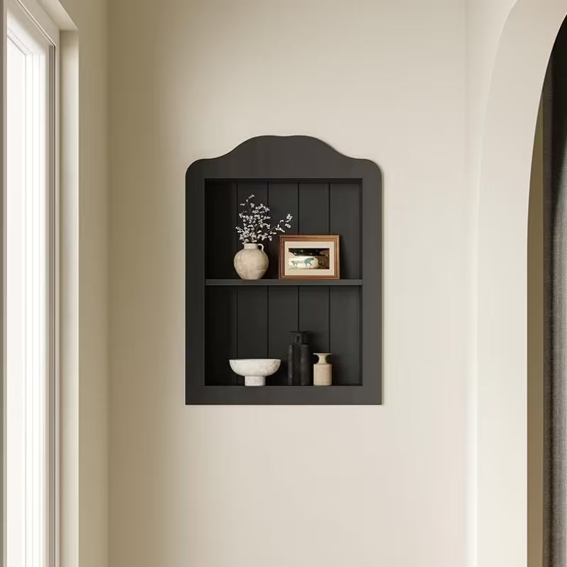 14\'\' X 18\'\' Recessed Medicine Cabinet, Solid Wood In-Wall Bathroom Cabinet, Victorian Wall Niche Shelf, 2-Tier, Black (Solely Black/14\'X18\'X3.75\')