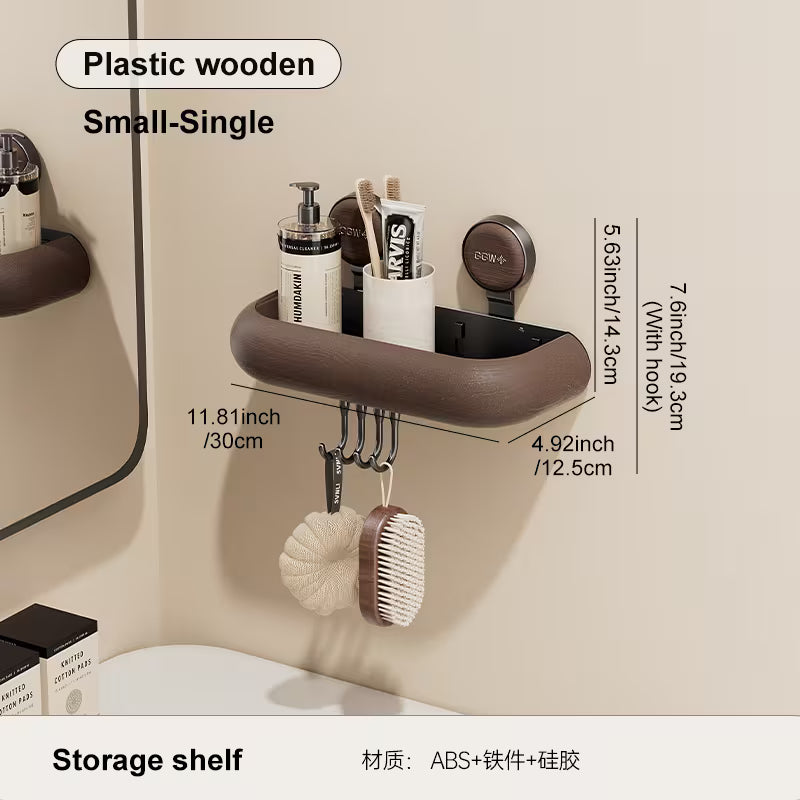 Mid-Century Modern Bathroom Storage Shelf - No Drill Suction Cup Wall Mount, Space-Saving Organizer for Vanity & Toilet Area