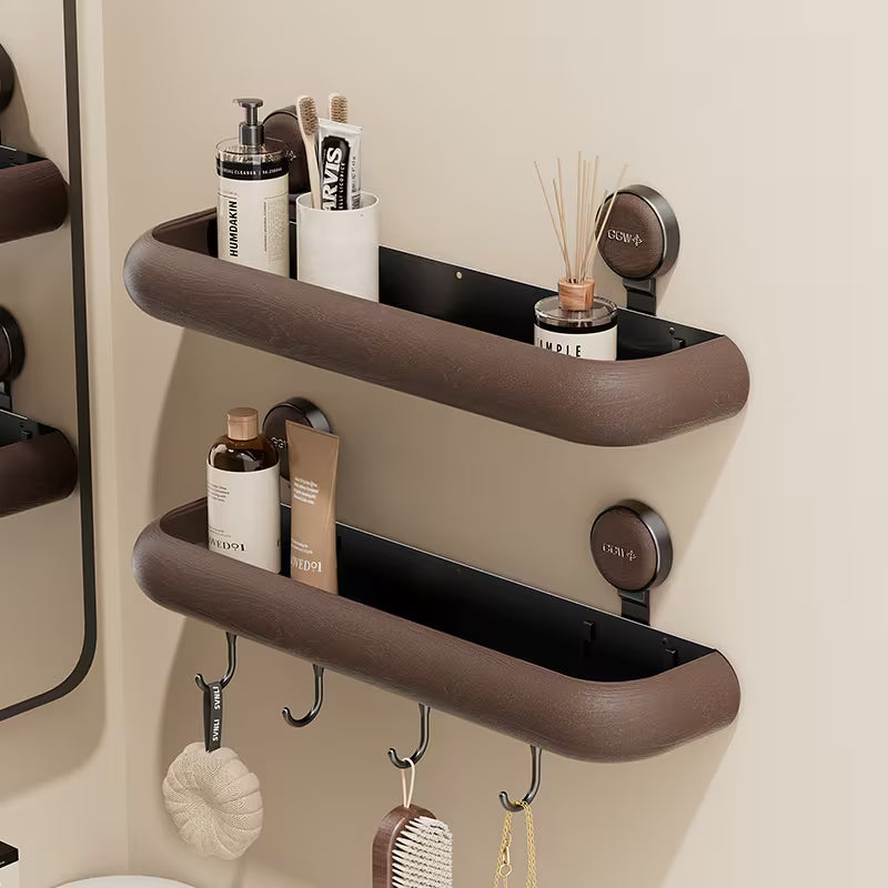 Mid-Century Modern Bathroom Storage Shelf - No Drill Suction Cup Wall Mount, Space-Saving Organizer for Vanity & Toilet Area