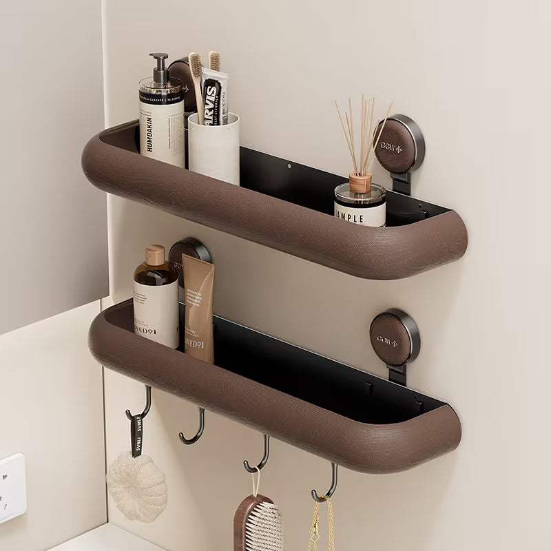 Mid-Century Modern Bathroom Storage Shelf - No Drill Suction Cup Wall Mount, Space-Saving Organizer for Vanity & Toilet Area