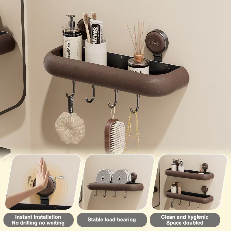Mid-Century Modern Bathroom Storage Shelf - No Drill Suction Cup Wall Mount, Space-Saving Organizer for Vanity & Toilet Area