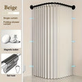A Foldable Gray Privacy Shower Curtain with Black Grommet Eyelet Hooks, Made of Wavy-folded