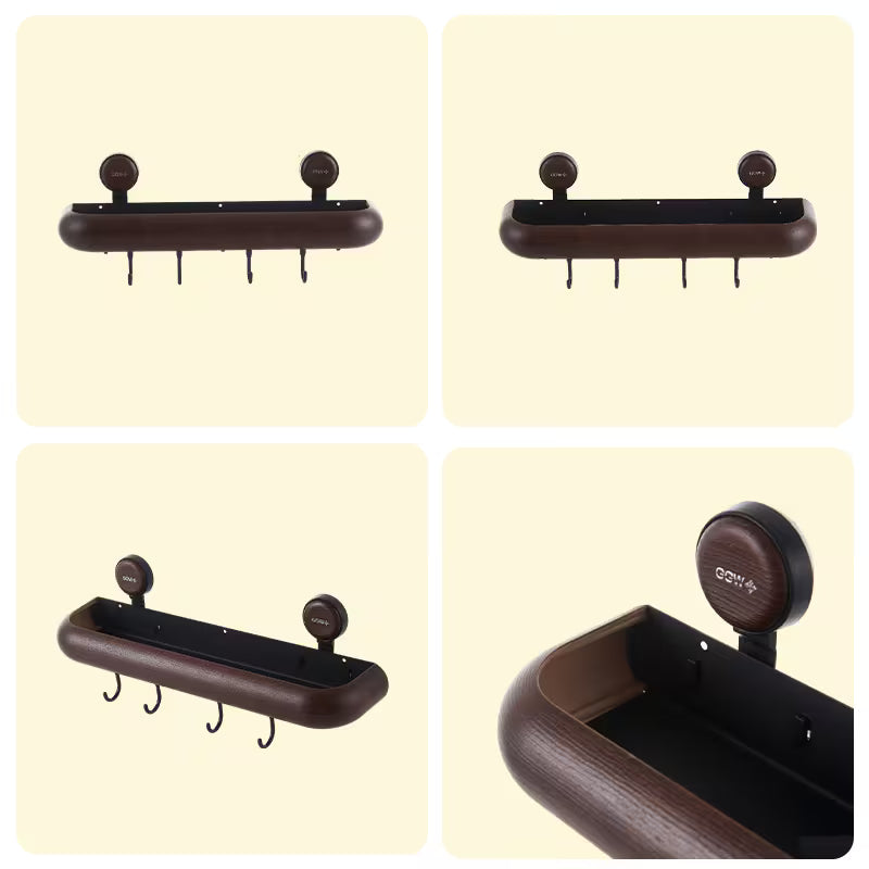 Mid-Century Modern Bathroom Storage Shelf - No Drill Suction Cup Wall Mount, Space-Saving Organizer for Vanity & Toilet Area