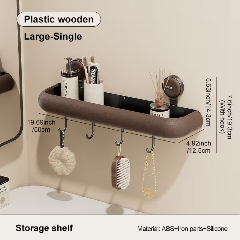 Mid-Century Modern Bathroom Storage Shelf - No Drill Suction Cup Wall Mount, Space-Saving Organizer for Vanity & Toilet Area