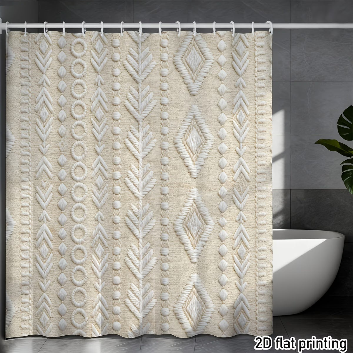 2D Flat Printing Shower Curtain, Integrated 2D Flat Printing Shower Curtain, Featuring Bohemian Geometric Design, Ideal for Modern Bathrooms, Bohemian Bath Areas, Fashionable Hotel Decor, Suitable for Home And Hotel Managers