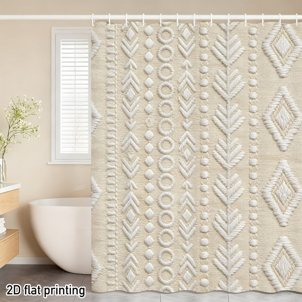 2D Flat Printing Shower Curtain, Integrated 2D Flat Printing Shower Curtain, Featuring Bohemian Geometric Design, Ideal for Modern Bathrooms, Bohemian Bath Areas, Fashionable Hotel Decor, Suitable for Home And Hotel Managers