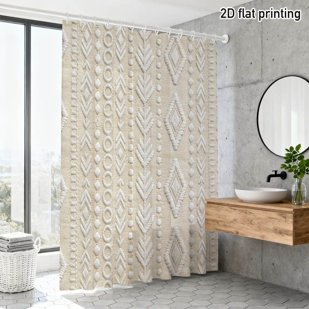 2D Flat Printing Shower Curtain, Integrated 2D Flat Printing Shower Curtain, Featuring Bohemian Geometric Design, Ideal for Modern Bathrooms, Bohemian Bath Areas, Fashionable Hotel Decor, Suitable for Home And Hotel Managers