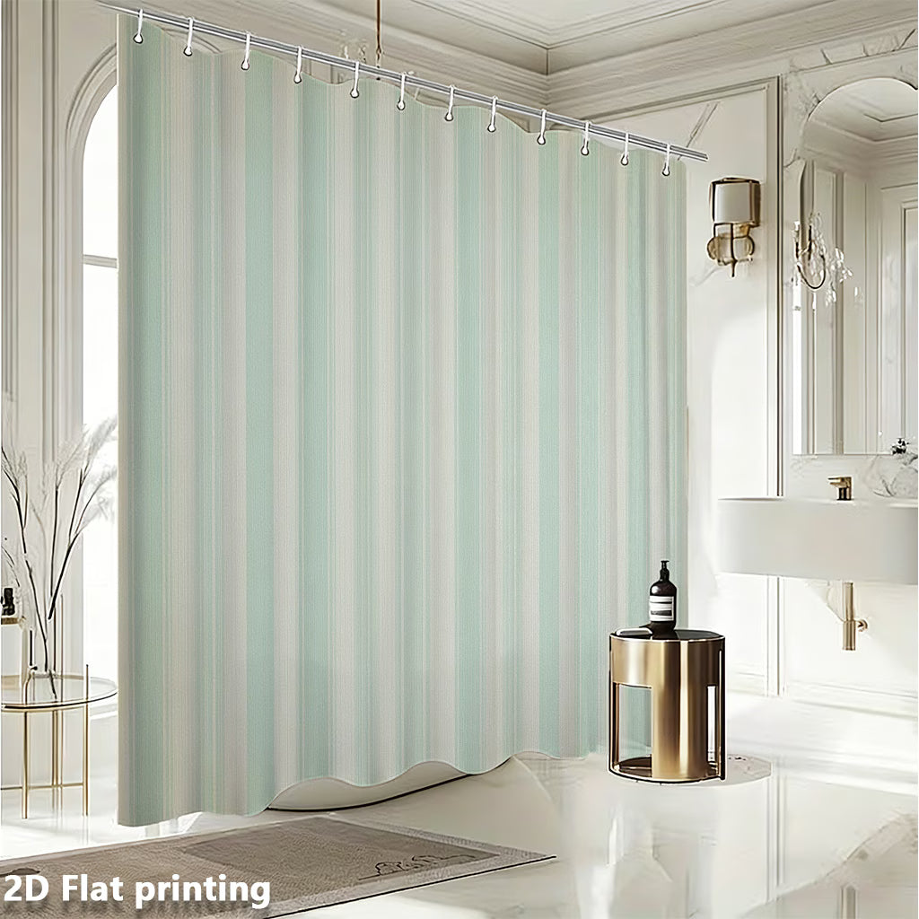 1pc Shower Curtain with 2D Flat Printed Design in Light Green And Light Gray Vertical Stripes, Featuring Hooks. Made of Polyester Fabric, Suitable for Windows And Walls, Bathtubs, And Bathroom Home Decor. Universal for All Seasons