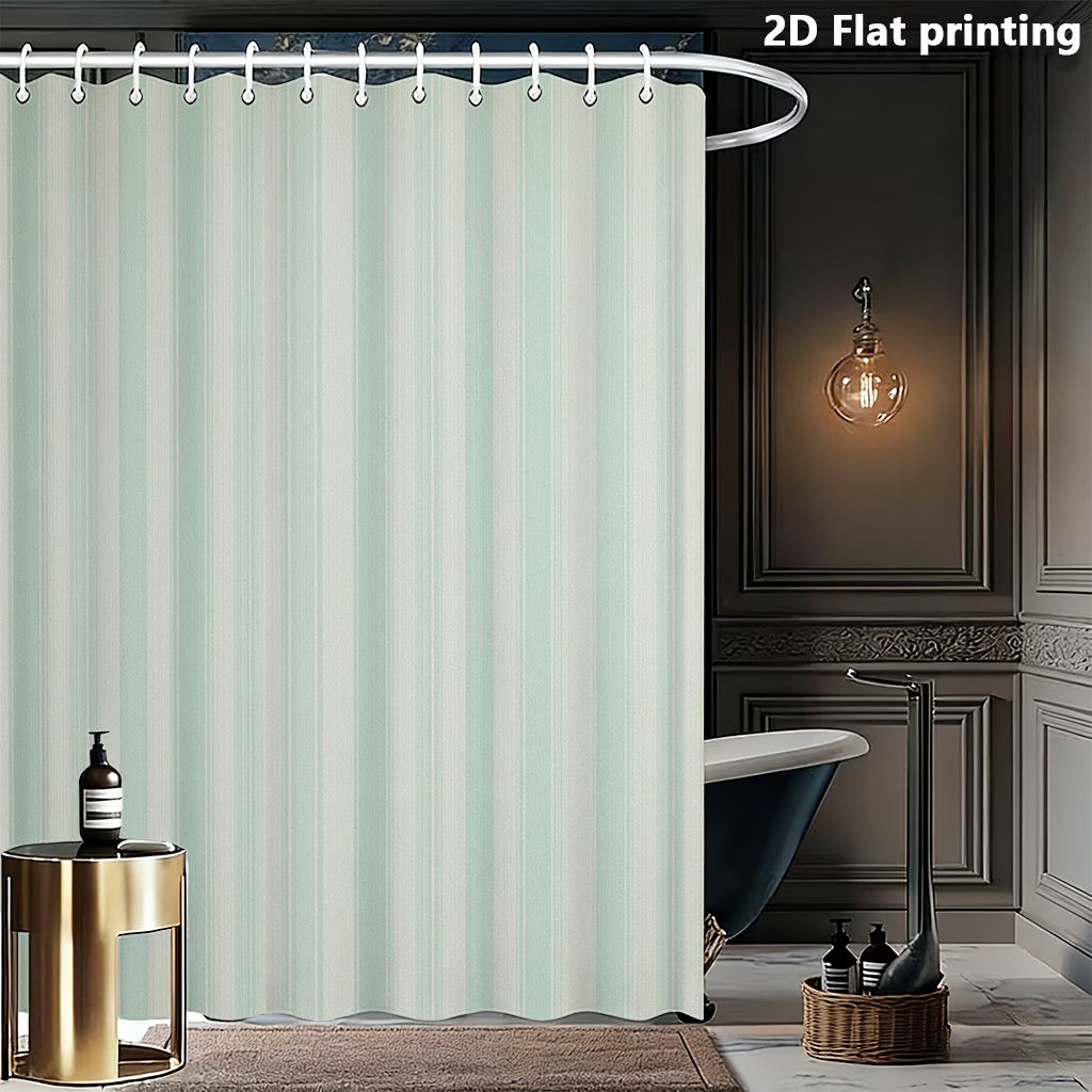 1pc Shower Curtain with 2D Flat Printed Design in Light Green And Light Gray Vertical Stripes, Featuring Hooks. Made of Polyester Fabric, Suitable for Windows And Walls, Bathtubs, And Bathroom Home Decor. Universal for All Seasons