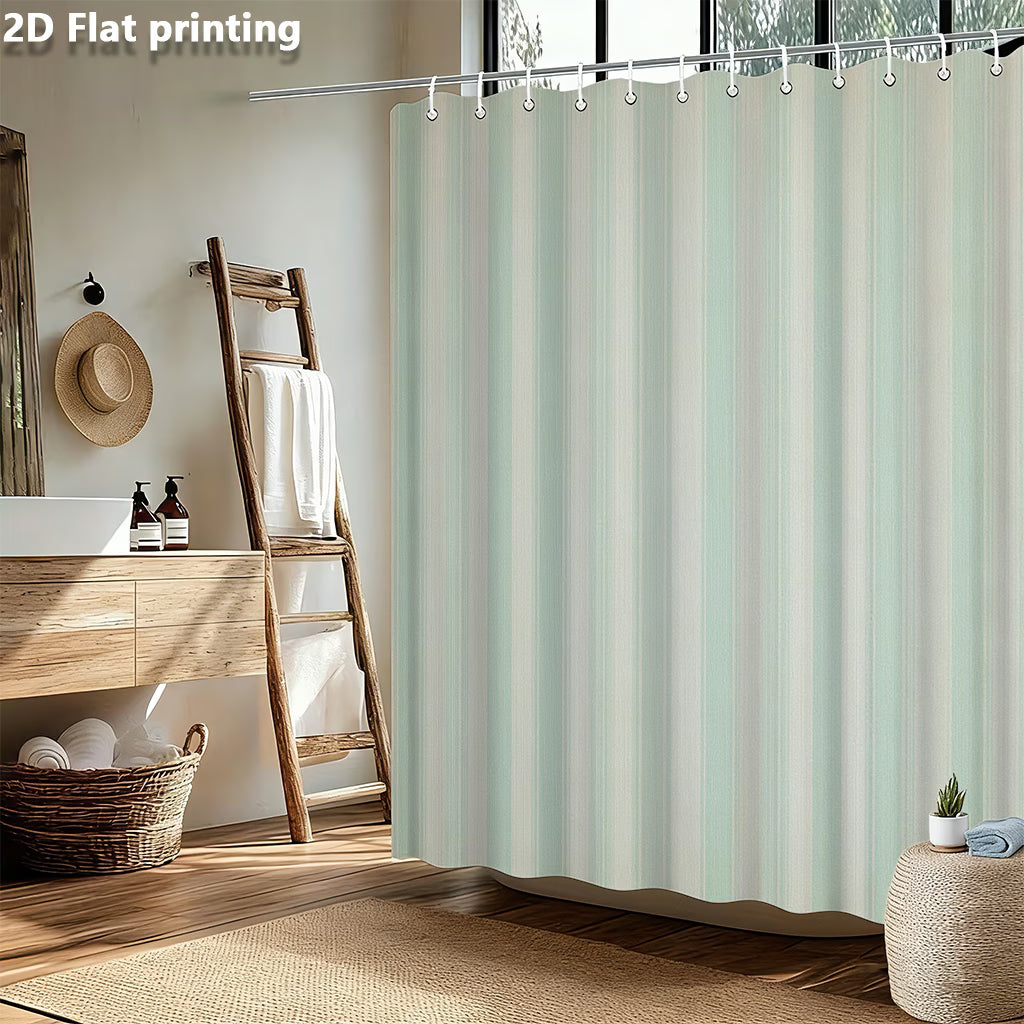 1pc Shower Curtain with 2D Flat Printed Design in Light Green And Light Gray Vertical Stripes, Featuring Hooks. Made of Polyester Fabric, Suitable for Windows And Walls, Bathtubs, And Bathroom Home Decor. Universal for All Seasons