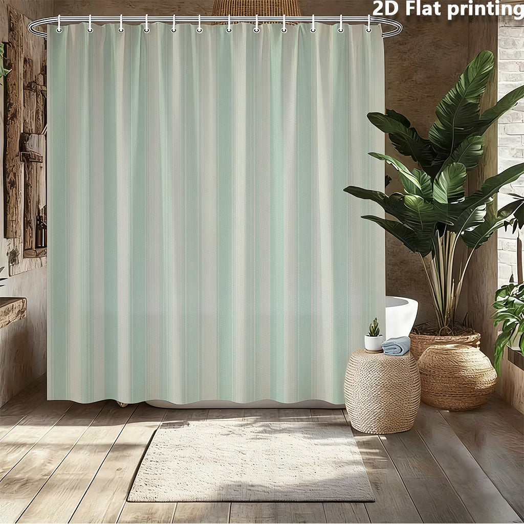 1pc Shower Curtain with 2D Flat Printed Design in Light Green And Light Gray Vertical Stripes, Featuring Hooks. Made of Polyester Fabric, Suitable for Windows And Walls, Bathtubs, And Bathroom Home Decor. Universal for All Seasons