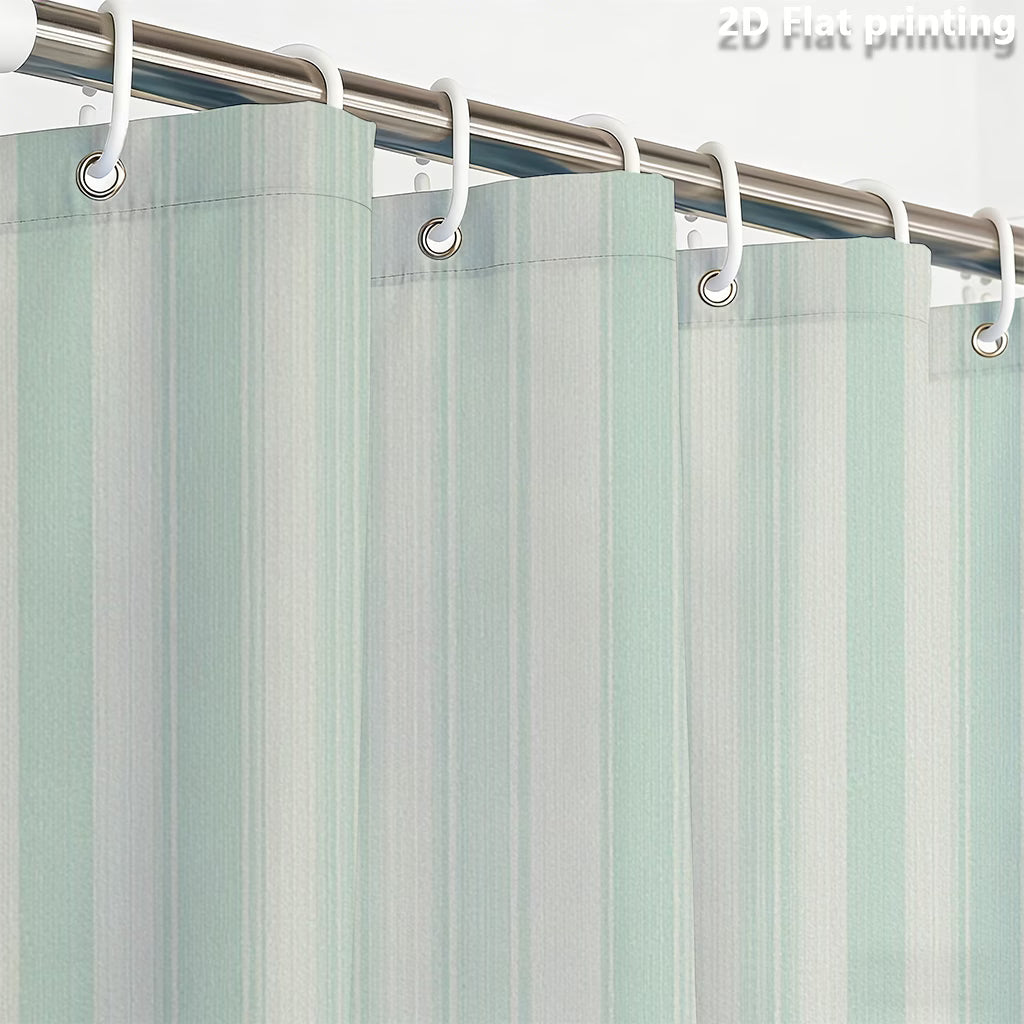 1pc Shower Curtain with 2D Flat Printed Design in Light Green And Light Gray Vertical Stripes, Featuring Hooks. Made of Polyester Fabric, Suitable for Windows And Walls, Bathtubs, And Bathroom Home Decor. Universal for All Seasons