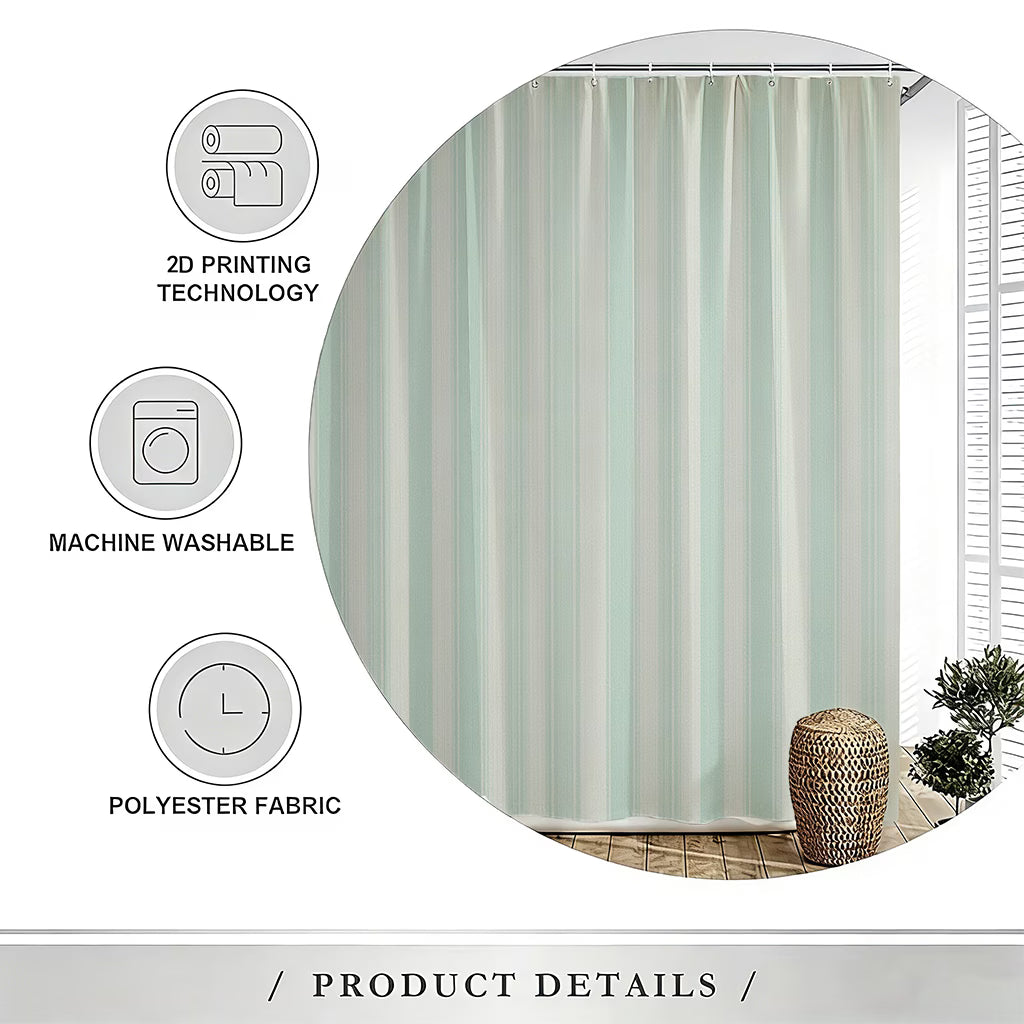 1pc Shower Curtain with 2D Flat Printed Design in Light Green And Light Gray Vertical Stripes, Featuring Hooks. Made of Polyester Fabric, Suitable for Windows And Walls, Bathtubs, And Bathroom Home Decor. Universal for All Seasons