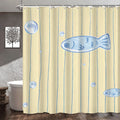 2D Minimal Fish 1pc Lightweight Shower Curtain with Hooks, Blue Small Fish Bubble Vertical Stripe Pattern Bathroom Partition Curtains, Home Decor, Aesthetic Room Decoration Hanging Curtain, Toilet Bathroom Partition Curtain