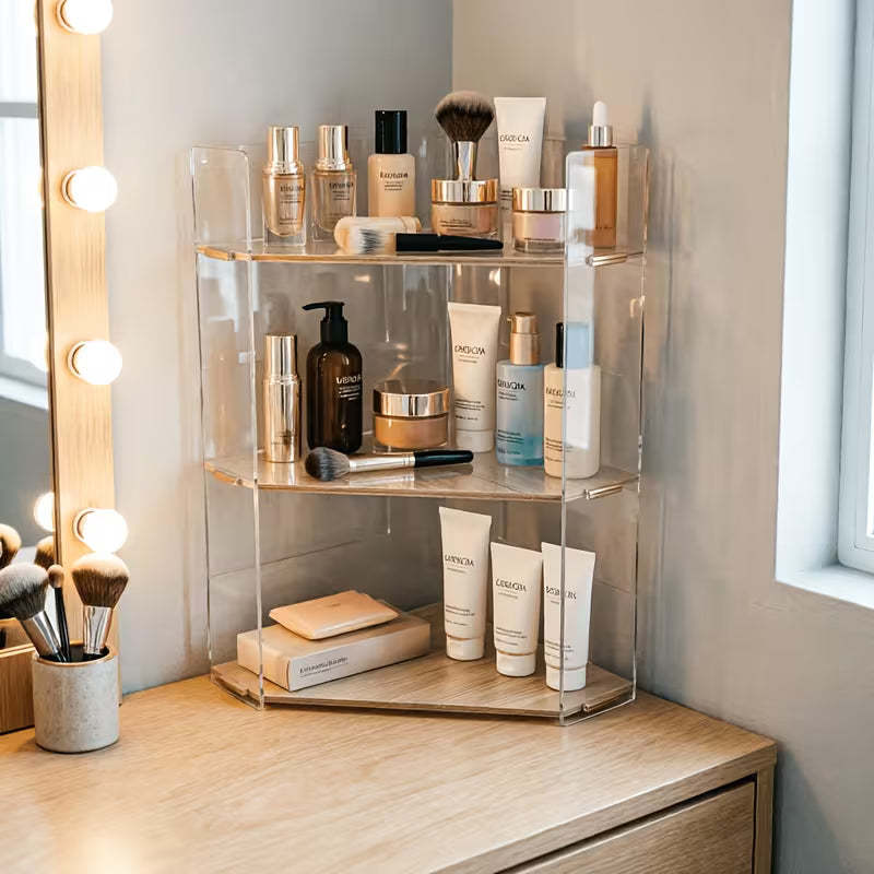 3-Tier Corner Bathroom Storage Rack, Fashionable Floating Shelf Organizer for Cosmetics, Perfumes, And Personal Care Items, Compact Countertop Tray for Bathroom, Vanity, Kitchen, Bathroom Trays
