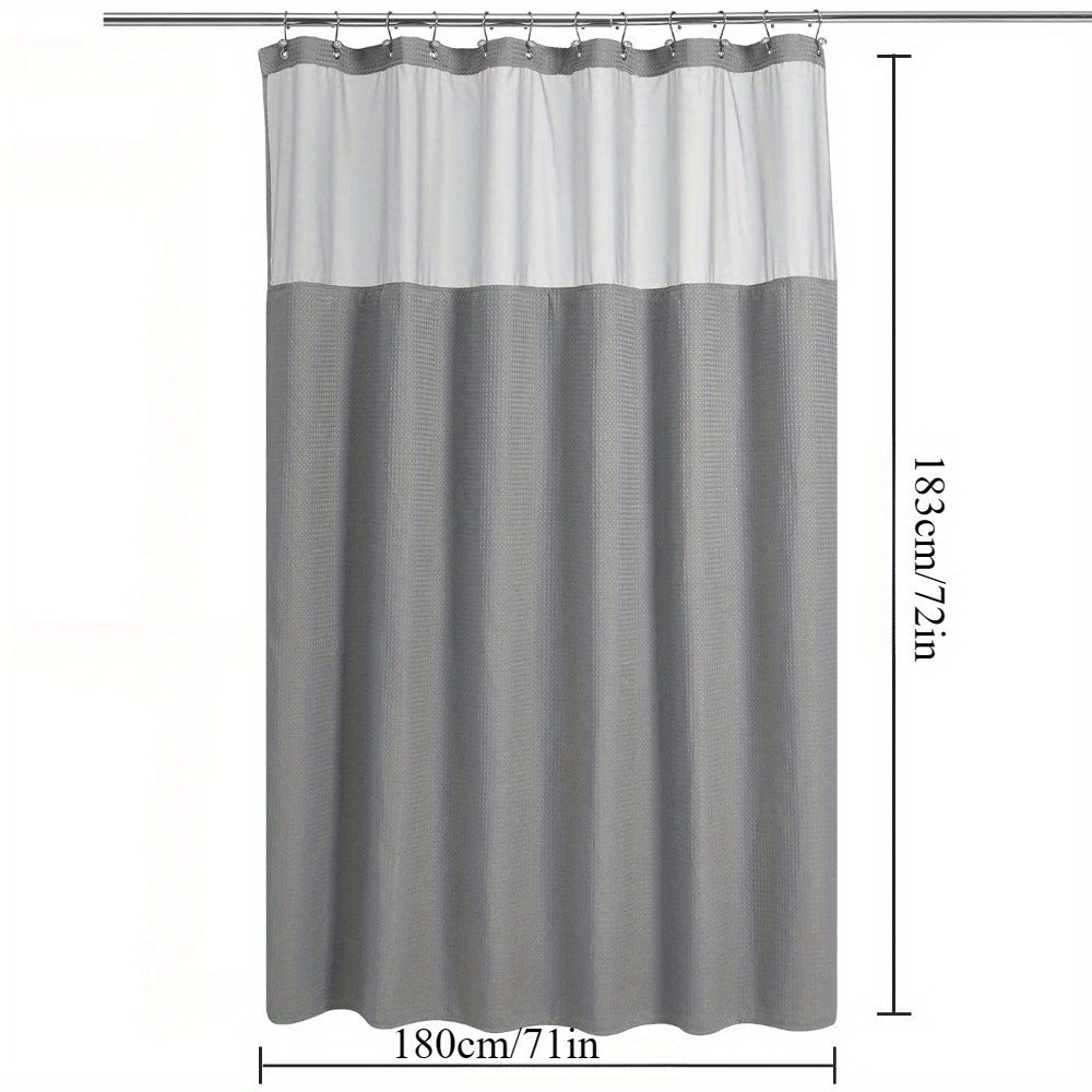 Hotel Style Grey Polyester Pongee Shower Curtain with Waffle Stitching & Mesh Top Window - Snap-On Fabric Lining, Machine Washable, Multiple Sizes for Bathroom Decor, Shower Curtain Sets for Bathrooms