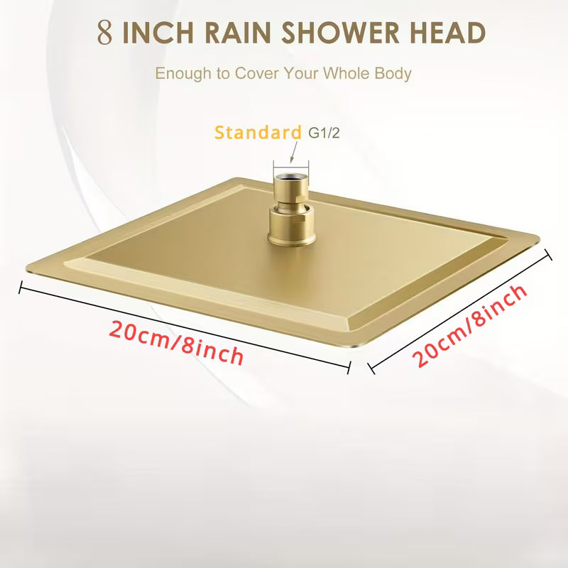 1pcs Golden Square Rain Shower Head Ceiling/Wall-Mounted - 8-Inch Bath System with Waterfall & Rainfall Modes, Ultra-Thin Suitable for Full Body Coverage, Luxury Shower Fixture for Modern Bathrooms,for Shower Use Only