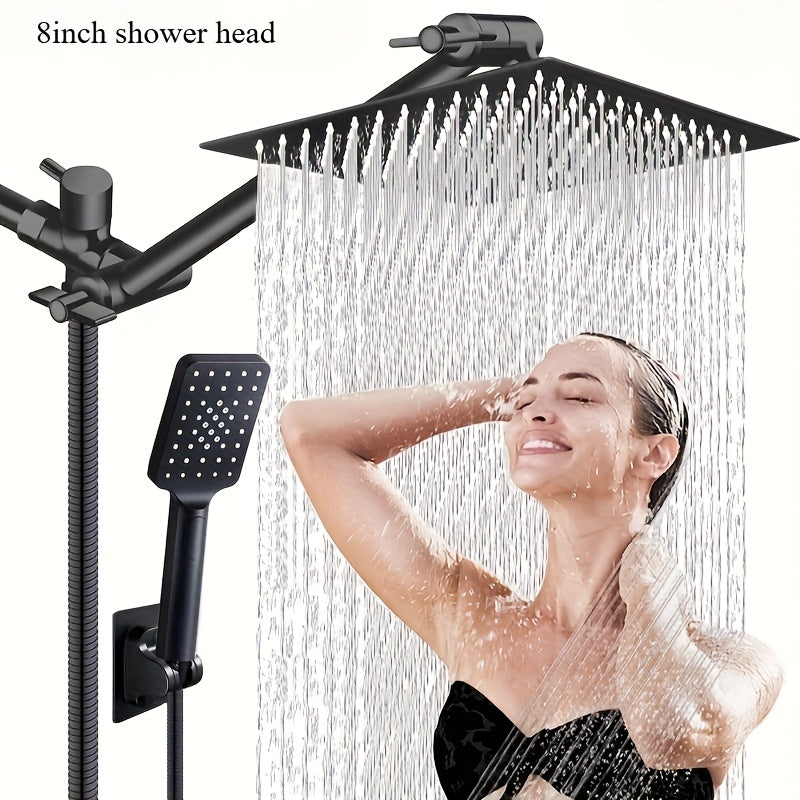 Combination Shower Head Featuring a 100-Inch High-Pressure Rain Shower Head, an 11-Inch Adjustable Extension Arm, And a Handheld Option with Three Settings. It Delivers a Strong Spray Even with Low Water Pressure And Includes a Long 59-Inch Hose