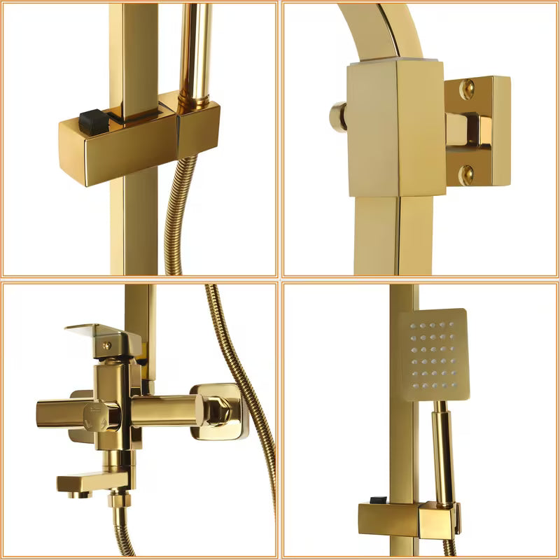 Wall-Mounted Modern Luxury Shower System Suitable for Homes - Brass Wall-Mounted Multi-Flow Shower Set with Adjustable Height Column, 360° Rotatable Top Shower & Handheld Shower