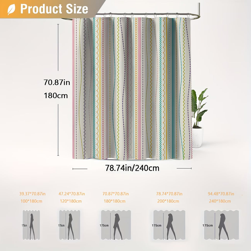 1pc Fashionable striped digital printed shower curtain for bathroom decor and home decoration includes free hooks machine washable made of fourseason., Shower Essentials, Modern Bathroom, Striped Design, Woven Fabric, Durable Material, Bathroom Liner