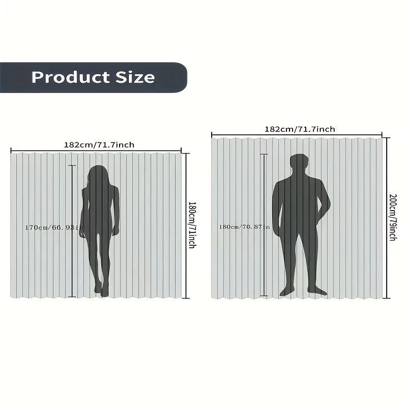 A Foldable Gray Privacy Shower Curtain with Black Grommet Eyelet Hooks, Made of Wavy-folded