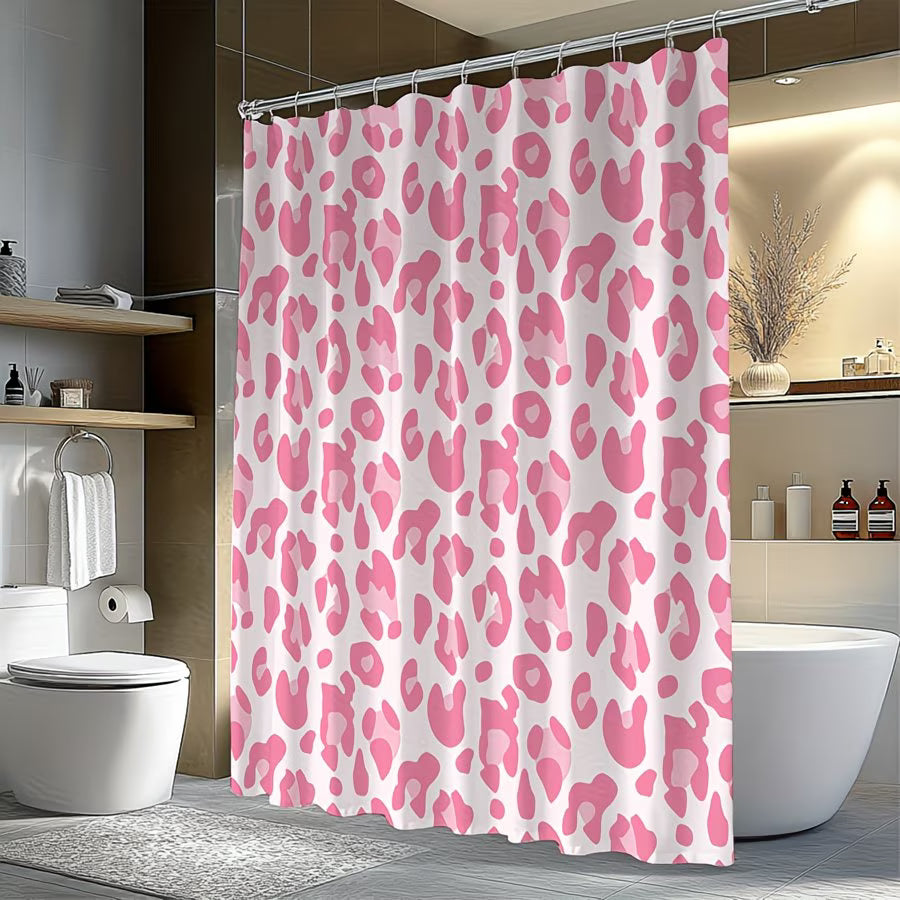 1pc Playful Pink Leopard Print Shower Curtain - Modern Whimsical Design, Durable Polyester Fabric, 70x70 Inch with 12 Hooks, Machine Washable Bathroom Decor, Perfect Housewarming Gift, Shower Curtain Sets for Bathrooms