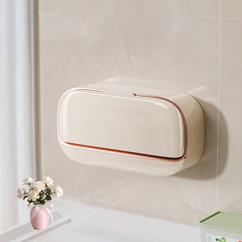 3-Color Light Luxury Wall-Mounted Double Compartment Leak-Proof Soap Dish with Lid and Drip Tray, Suitable for Shower or Kitchen, Keeps Soap Dry and Prevents Water Accumulation, Square No-Drill Bathroom Shelf, Elegant Countertop Wall Decor, 11