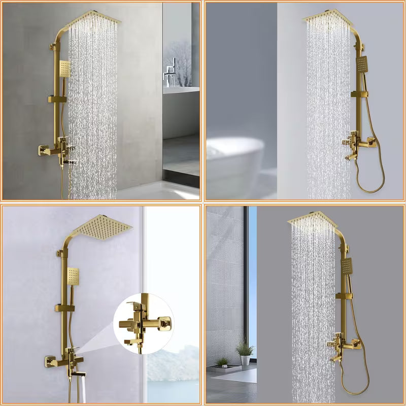 Wall-Mounted Modern Luxury Shower System Suitable for Homes - Brass Wall-Mounted Multi-Flow Shower Set with Adjustable Height Column, 360° Rotatable Top Shower & Handheld Shower