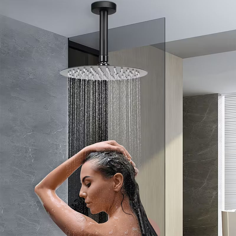 6-Inch Round Shower Head - High Pressure, Water-Saving, Polished Stainless Steel End, Easy Installation for Wall Or Ceiling Mounting, No Electricity Required for Contemporary Bathrooms, Shower Additions for Shower Use Only