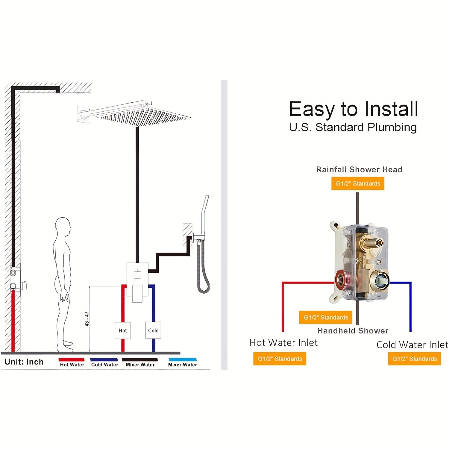 Luxury Bathroom Shower Set Featuring a Brushed Golden Wall-Mounted High-Pressure Rain Shower with a Handheld Sprayer, Complete with Valve Body And Finishing Components