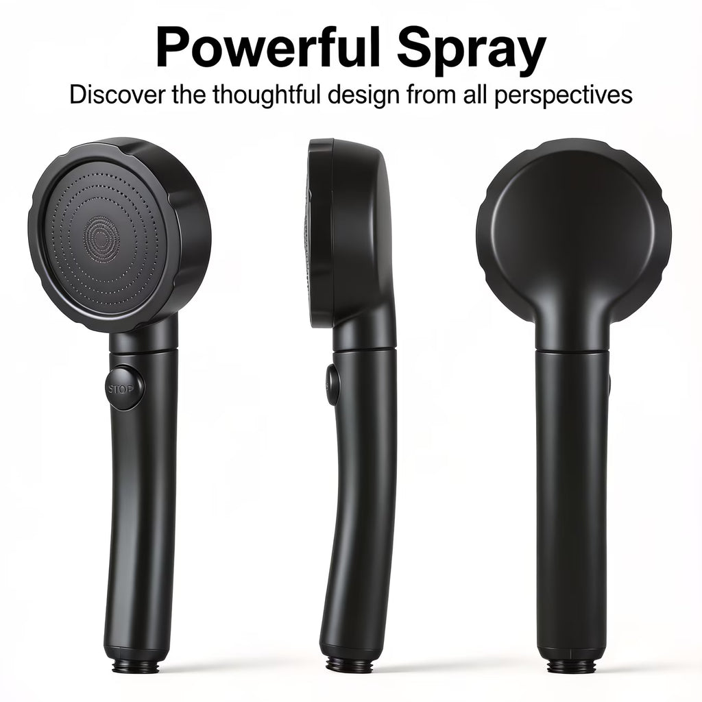 Set of Three High-Pressure Black Shower Heads Featuring a One-Touch Stop Function And a Strong Spray; Matte Black Handheld Shower with Hose, Perfect for Upgrading Your Bathroom. for Shower Use Solely For shower use solely
