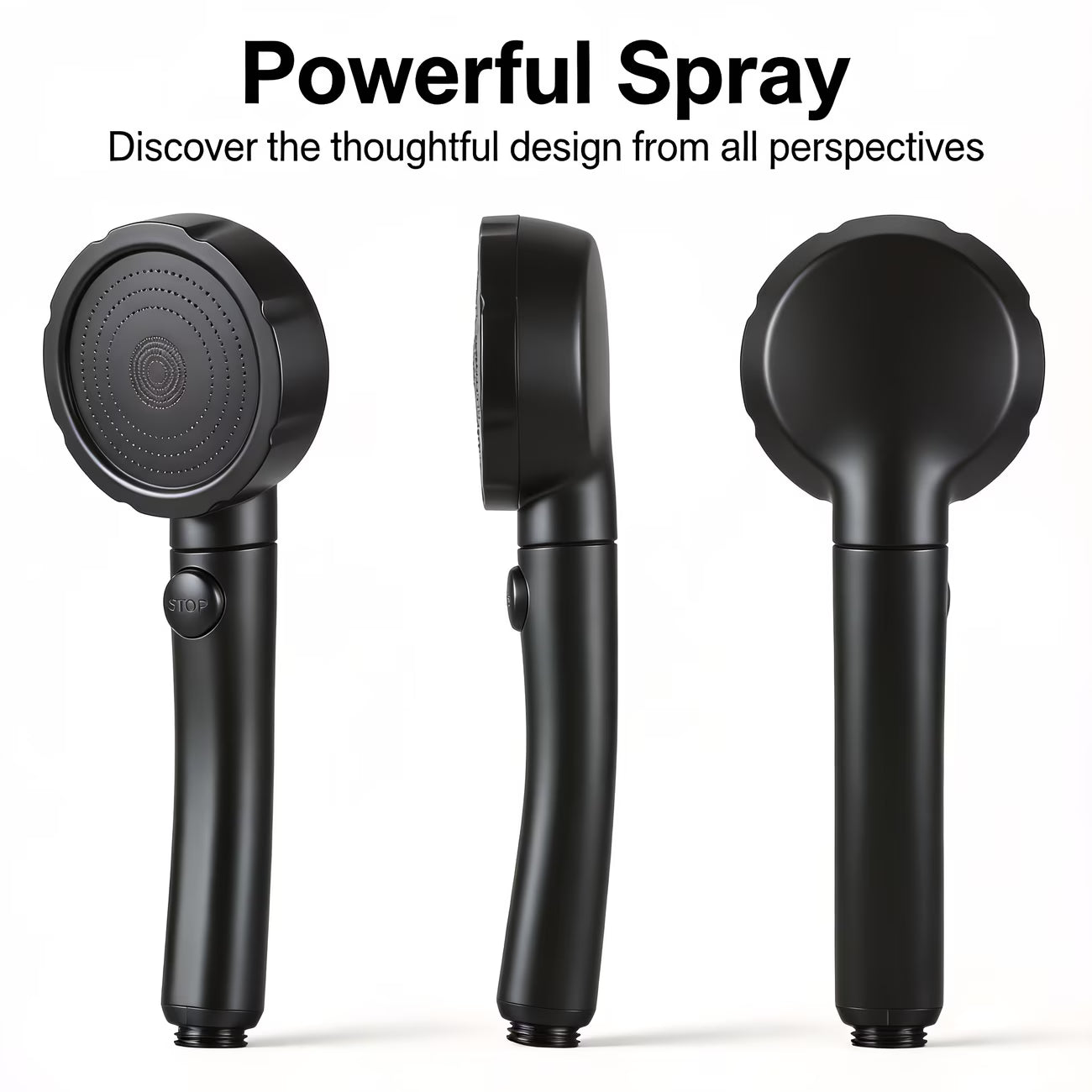 Set of Three High-Pressure Black Shower Heads Featuring a One-Touch Stop Function And a Strong Spray; Matte Black Handheld Shower with Hose, Perfect for Upgrading Your Bathroom. for Shower Use Solely For shower use solely