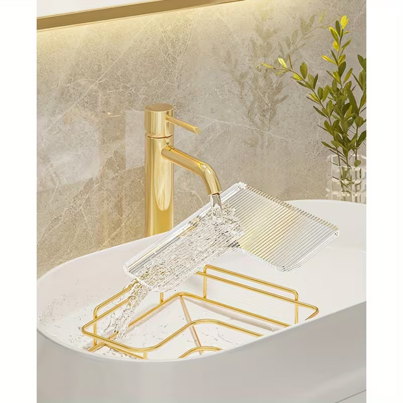 Set of 2 Chic Golden Corner Shelves, Adhesive Wall-Mounted Storage Solution, Ideal for Beauty And Personal Care Products, Trendy Bathroom Organizer