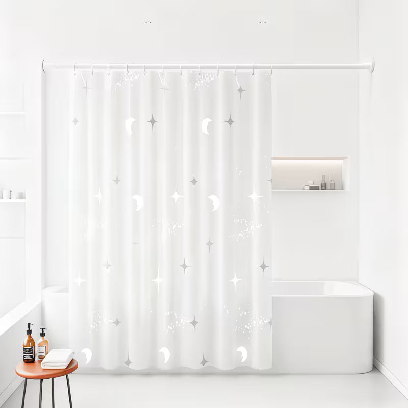 A Set of Enhanced PEVA Shower Curtain Featuring a Raindrop Star And Design, Ideal for Dividing Bathroom Spaces, Blocking Light, And Adding a Touch of Luxury And Style to Your Bathroom, Complete with Hangers for Easy Installation