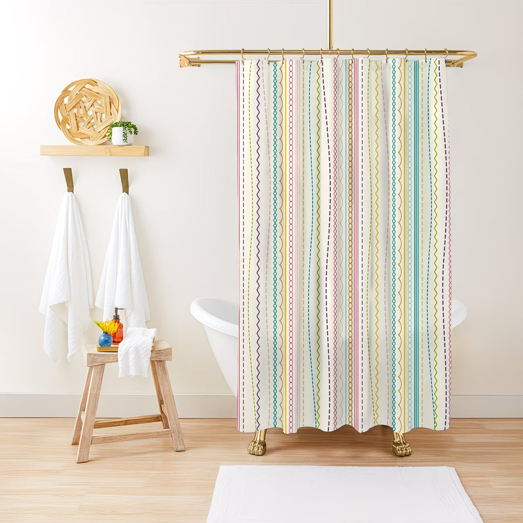 1pc Fashionable striped digital printed shower curtain for bathroom decor and home decoration includes free hooks machine washable made of fourseason., Shower Essentials, Modern Bathroom, Striped Design, Woven Fabric, Durable Material, Bathroom Liner