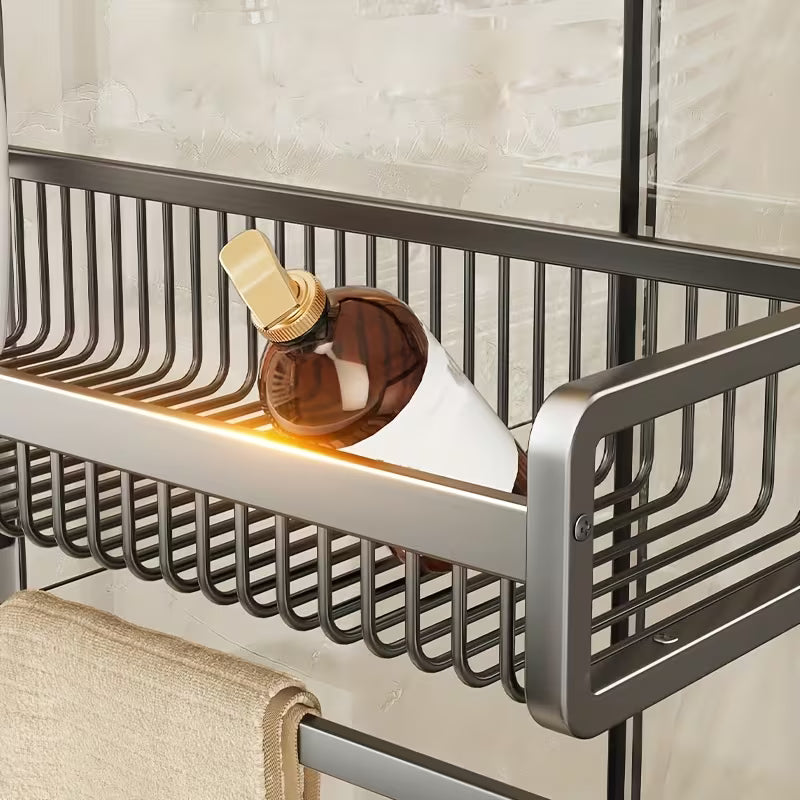 Shower Door Hanging Organizer, No Drilling Required Bathroom Storage Rack - Space Saving Adjustable Multipurpose Shower Rack for Shampoo, Soap, Towels, Razors - Rust-Proof Aluminum Bathroom Accessories, Gunmetal Gray, Shower Caddies