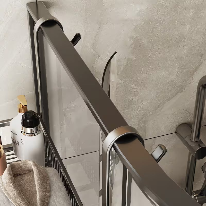 Shower Door Hanging Organizer, No Drilling Required Bathroom Storage Rack - Space Saving Adjustable Multipurpose Shower Rack for Shampoo, Soap, Towels, Razors - Rust-Proof Aluminum Bathroom Accessories, Gunmetal Gray, Shower Caddies