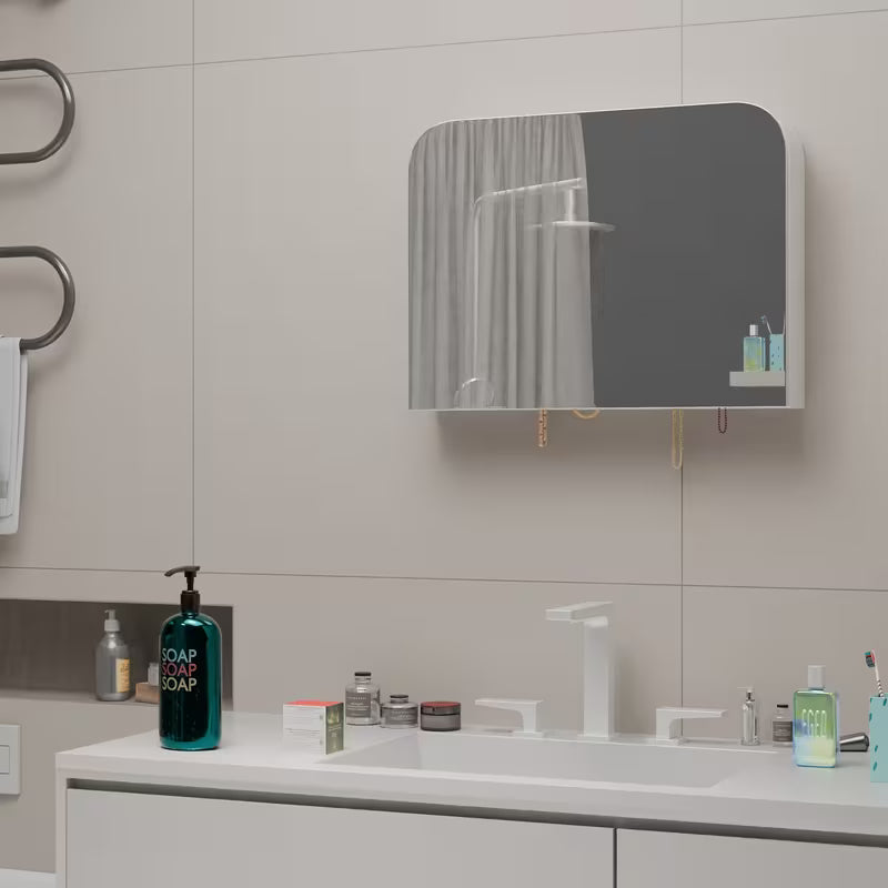 1pc Varnished Solid Wood Arch Cabinet with Mirror, Wall Mount Lightweight Medicine Storage for Bedroom, Bathroom, Living Room - Glass Finish, No Electricity Needed