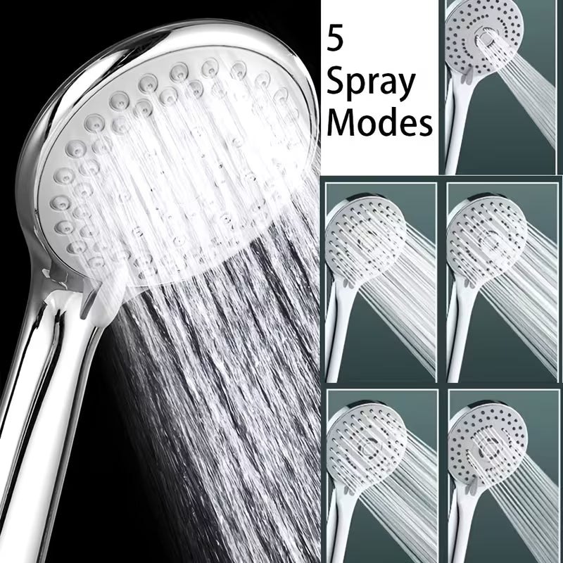 5-Setting Shower Head 3pcs Set: 5-Mode Shower Head + 59.06inch Shower Hose + Universal High-Quality Shower Bracket. Pressurized Water-Saving Shower, ABS Durable Leak-Proof Material, Five Modes with Pressurization, Easy to Install, Convenient to Use