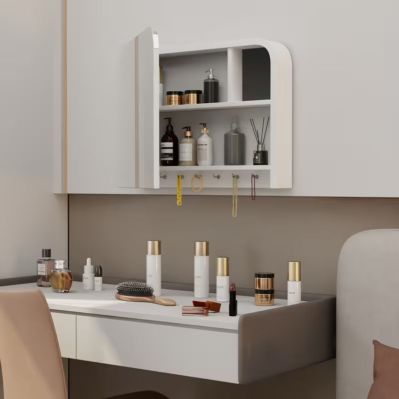 1pc Varnished Solid Wood Arch Cabinet with Mirror, Wall Mount Lightweight Medicine Storage for Bedroom, Bathroom, Living Room - Glass Finish, No Electricity Needed