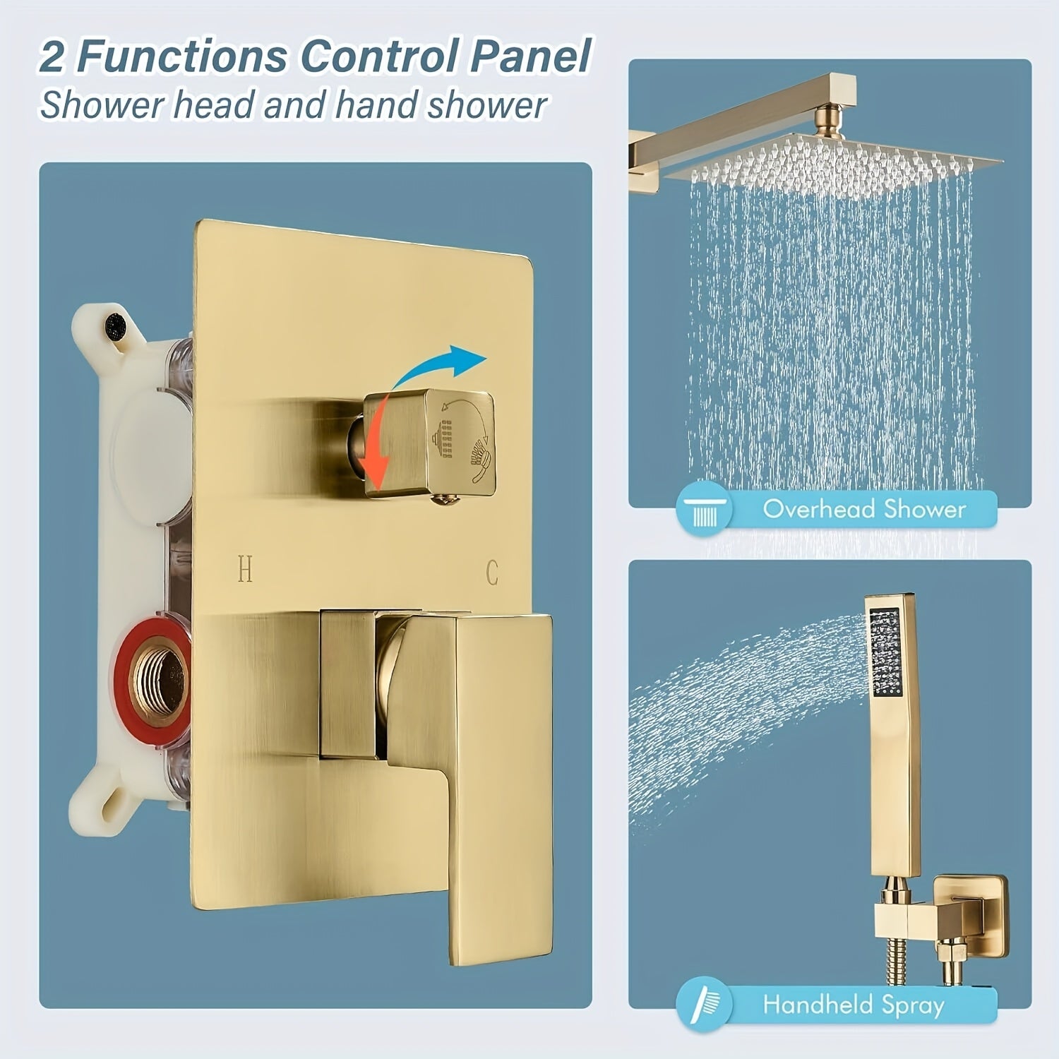 Luxury Bathroom Shower Set Featuring a Brushed Golden Wall-Mounted High-Pressure Rain Shower with a Handheld Sprayer, Complete with Valve Body And Finishing Components